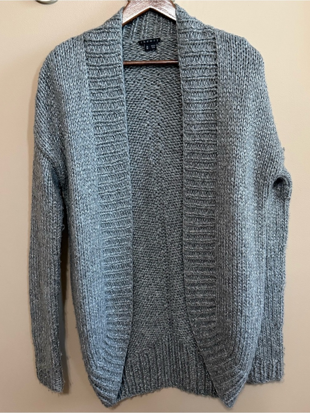 Theory Heathered Gray Open-Front Women's Cardigan Sz M